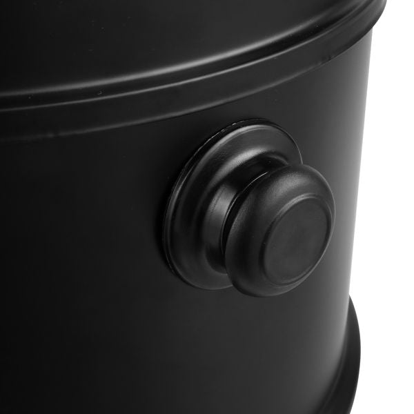 Black barrel-style outdoor charcoal smoker grill with a large control knob on Tampa Home & Garden Store