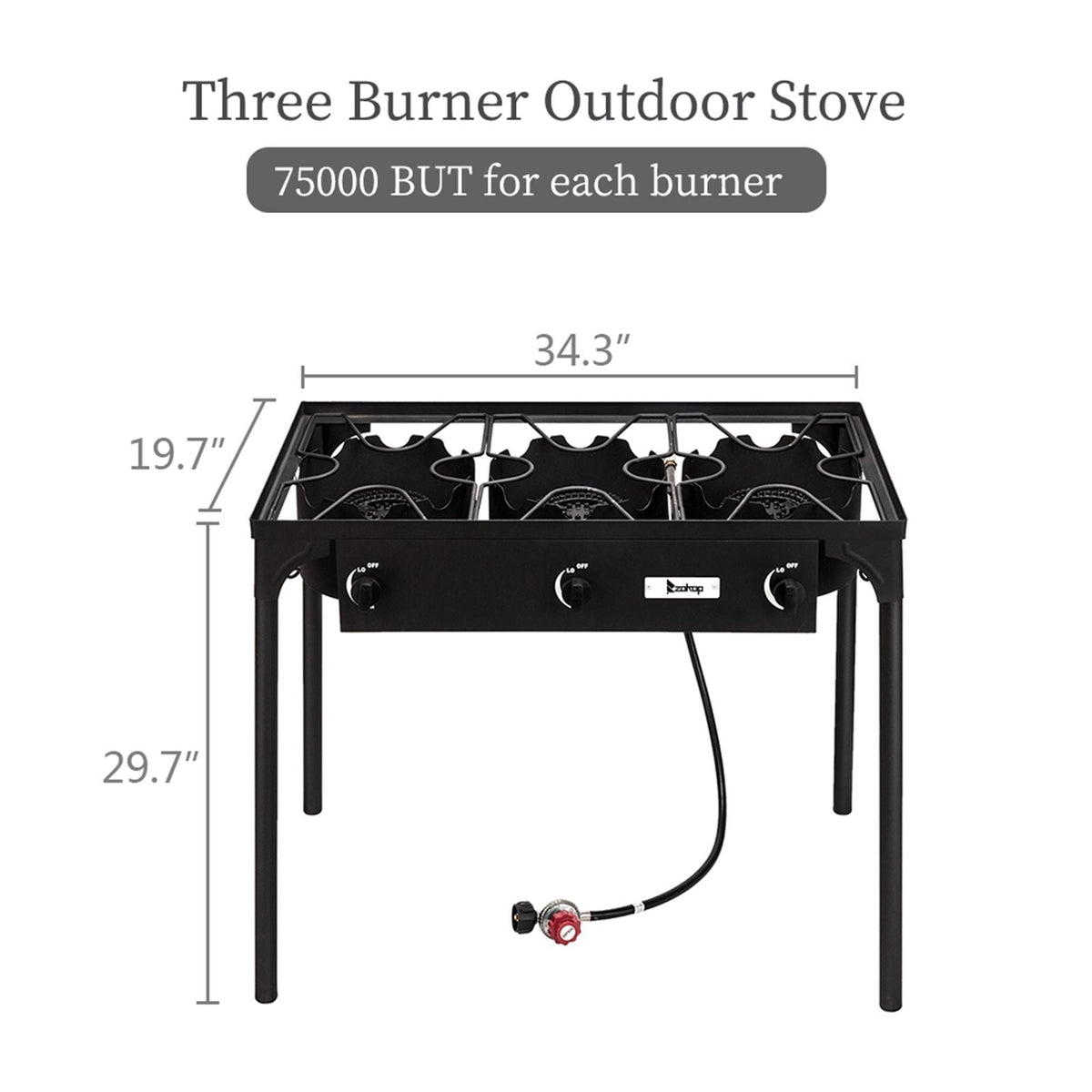 Three-burner Mercantile Mountain outdoor propane camp stove with 225,000 BTU total, black frame on Tampa Home & Garden Store