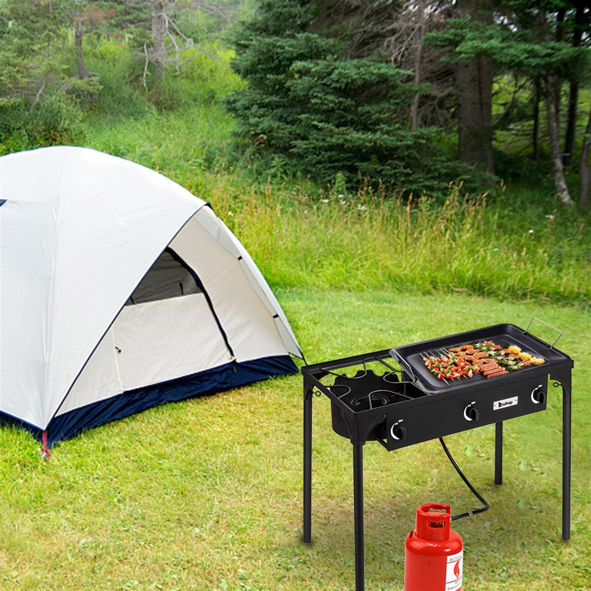 Mercantile Mountain 225,000 BTU 3-burner outdoor propane camp stove, black steel on Tampa Home & Garden Store