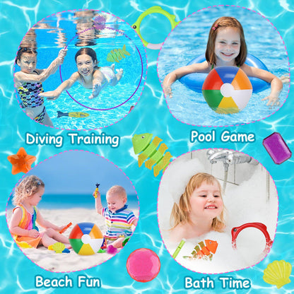 24pc kids diving pool toys set with colorful rings, torpedoes, and volleyball on Tampa Home & Garden Store