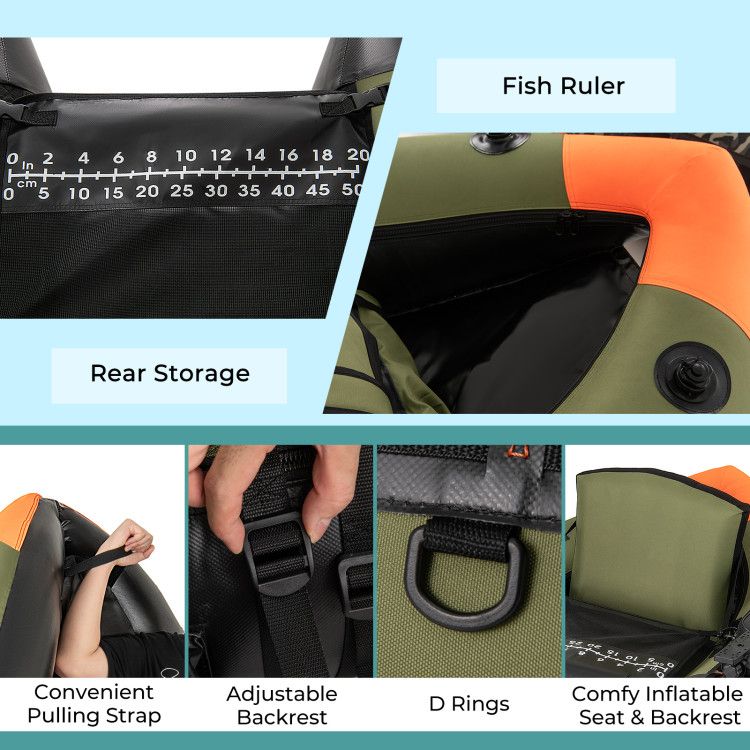 Mercantile Mountain fishing boat with orange-green hull and 3 detachable storage boxes on Tampa Home & Garden Store