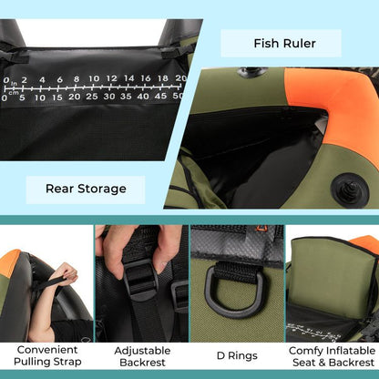 Mercantile Mountain fishing boat with orange-green hull and 3 detachable storage boxes on Tampa Home & Garden Store