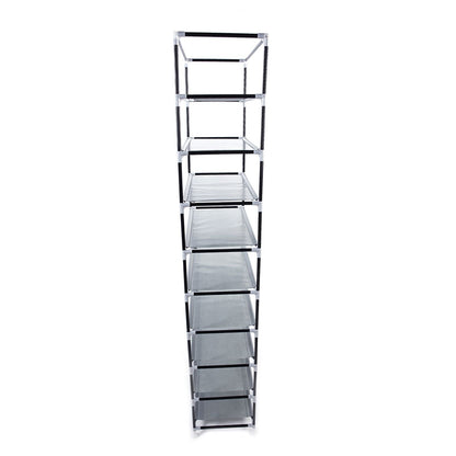 Shoe rack tall 10-layer non-woven fabric shelves, Mercantile Mountain, black frame on Tampa Home & Garden Store