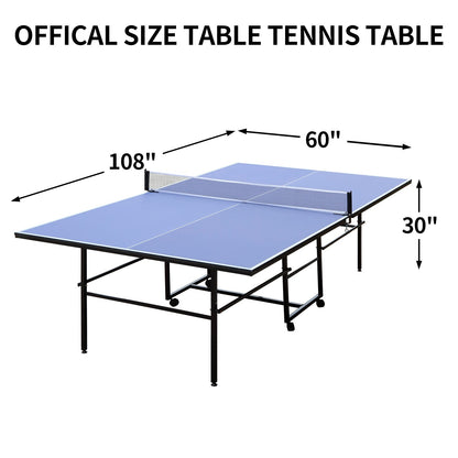 9-Foot Foldable Indoor Ping Pong Table blue surface with net and wheels Mercantile Mountain on Tampa Home & Garden Store