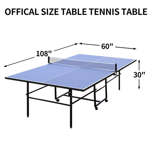 9-Foot Foldable Indoor Ping Pong Table blue surface with net and wheels Mercantile Mountain on Tampa Home & Garden Store