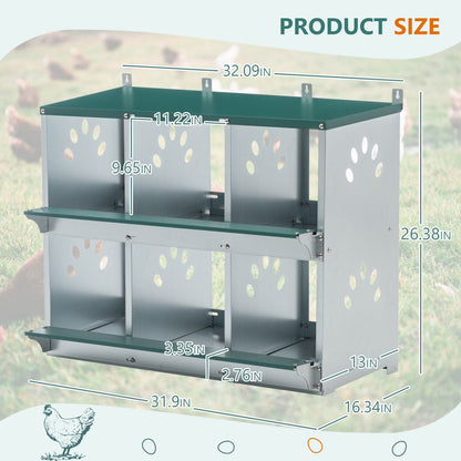 Mercantile Mountain 6-room galvanized steel chicken nesting box with green top on Tampa Home & Garden Store