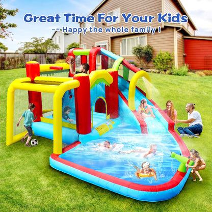 7-in-1 Inflatable Water Slide Bounce House with Pool by Mercantile Mountain; bright multicolor backyard water park on Tampa Home & Garden Store