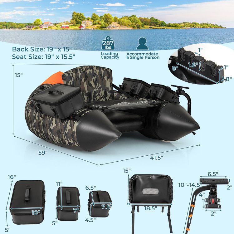 Portable inflatable fishing boat with 3 detachable storage boxes, Mercantile Mountain on Tampa Home & Garden Store
