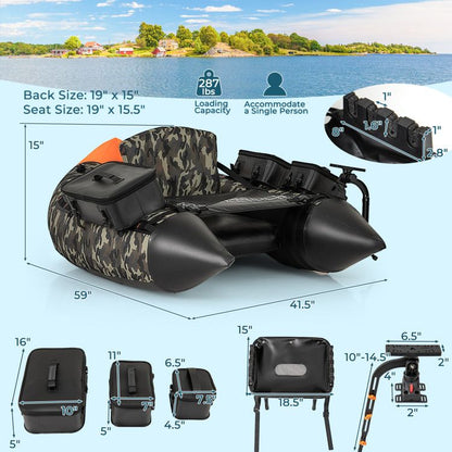 Portable inflatable fishing boat with 3 detachable storage boxes, Mercantile Mountain on Tampa Home & Garden Store