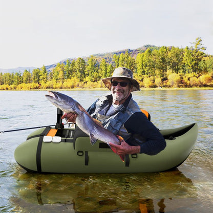 Mercantile Mountain inflatable fishing float tube in olive with pockets and fish ruler on Tampa Home & Garden Store