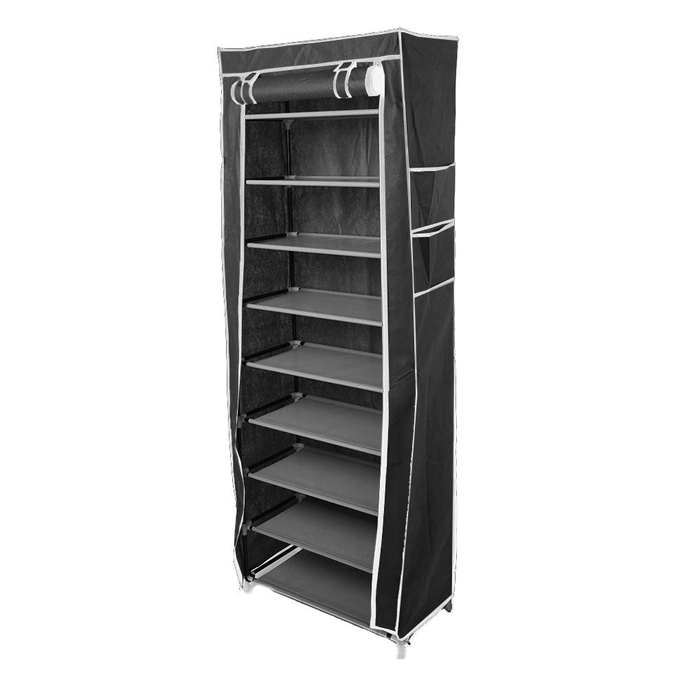 Mercantile Mountain 10-layer black non-woven fabric shoe rack with zip cover on Tampa Home & Garden Store