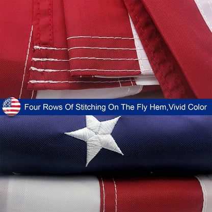 Heavy duty American flag red, white, blue with four rows of stitching on fly hem and stars on Tampa Home & Garden Store
