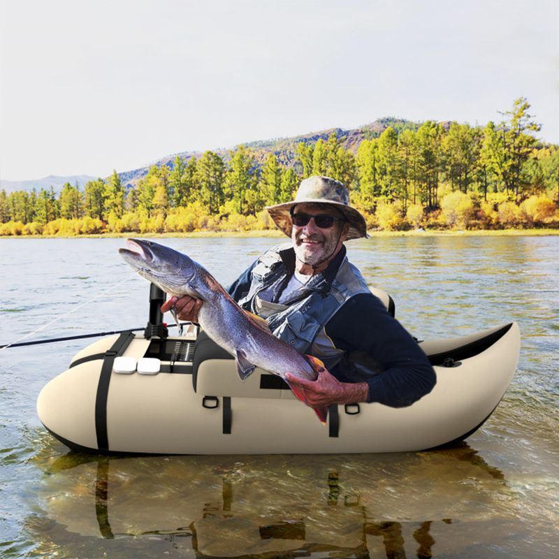 Inflatable fishing float tube by Mercantile Mountain cream with storage pockets and fish ruler on Tampa Home & Garden Store