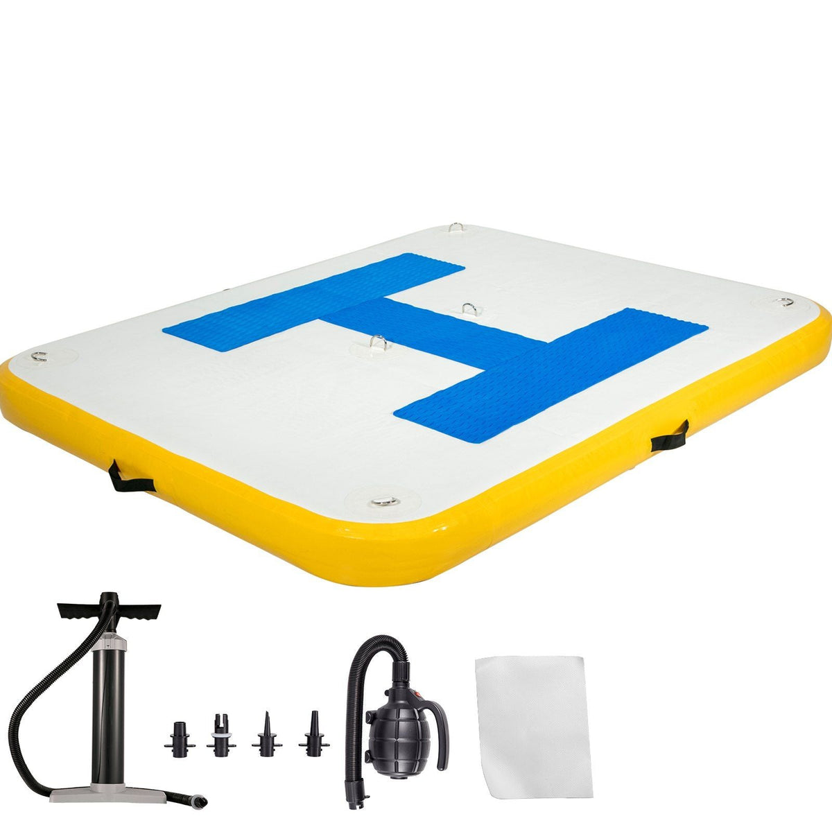 Inflatable floating dock platform 8x5ft with white deck blue edge electric air pump on Tampa Home & Garden Store