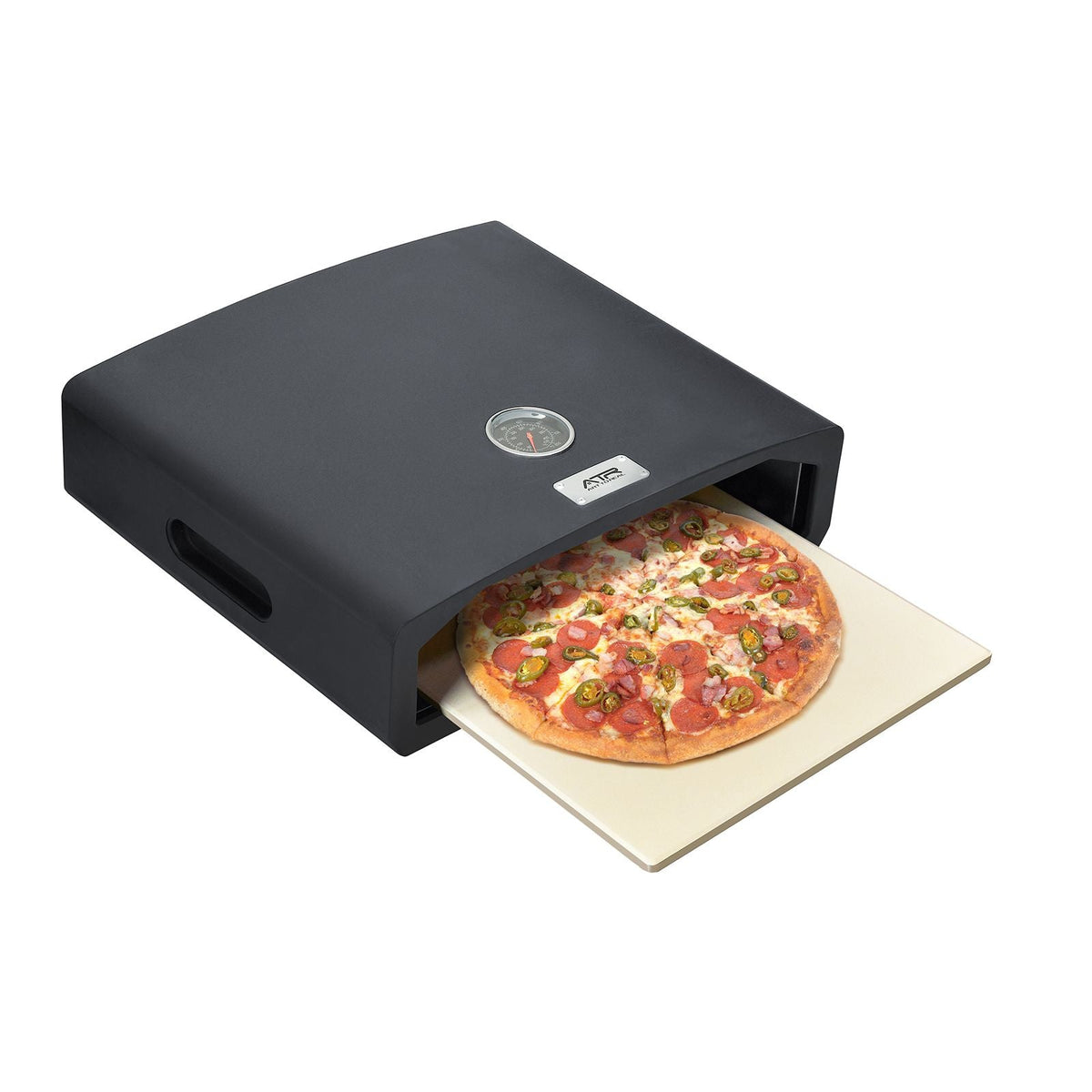 Mercantile Mountain portable outdoor pizza oven black metal gas stove top with stone insert on Tampa Home & Garden Store
