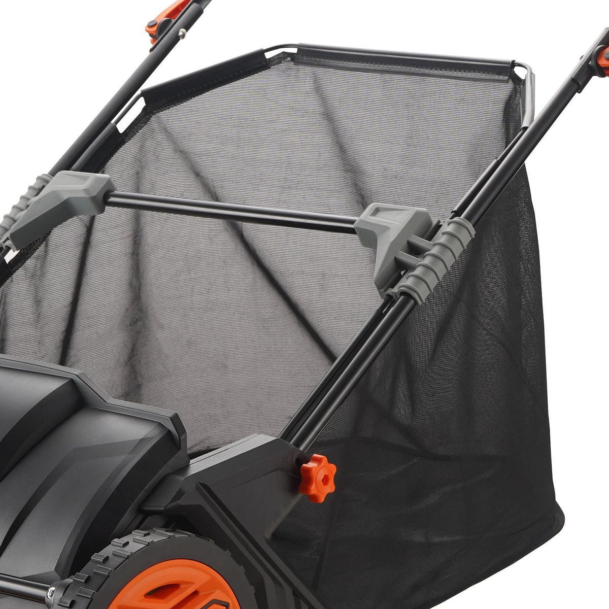 Heavy Duty 21in Push Lawn Sweeper by Mercantile Mountain with mesh bag and orange knobs on Tampa Home & Garden Store