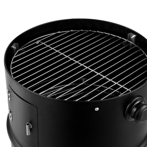 Outdoor Charcoal Smoker Grill Mercantile Mountain black barrel with chrome grate on Tampa Home & Garden Store