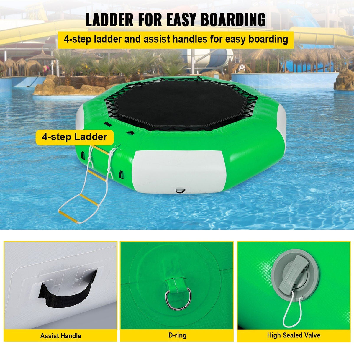 10FT Inflatable Water Trampoline with Ladder green round base black mat Mercantile Mountain on Tampa Home & Garden Store