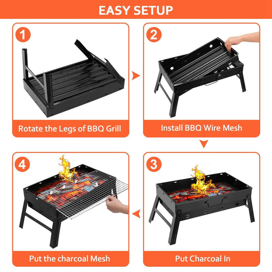 Portable Charcoal BBQ Grill by Mercantile Mountain with folding legs and wire mesh on Tampa Home & Garden Store