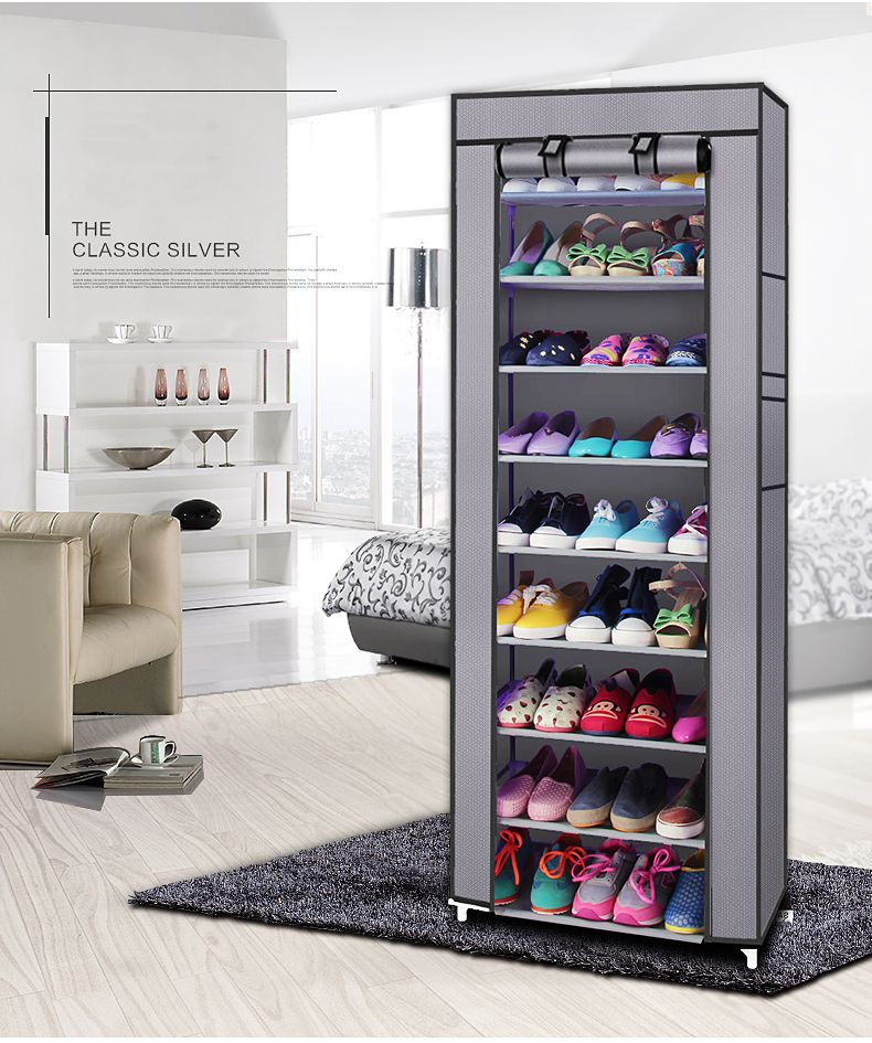 Shoe rack Mercantile Mountain, black non-woven fabric, 10-layer 9-lattice design on Tampa Home & Garden Store