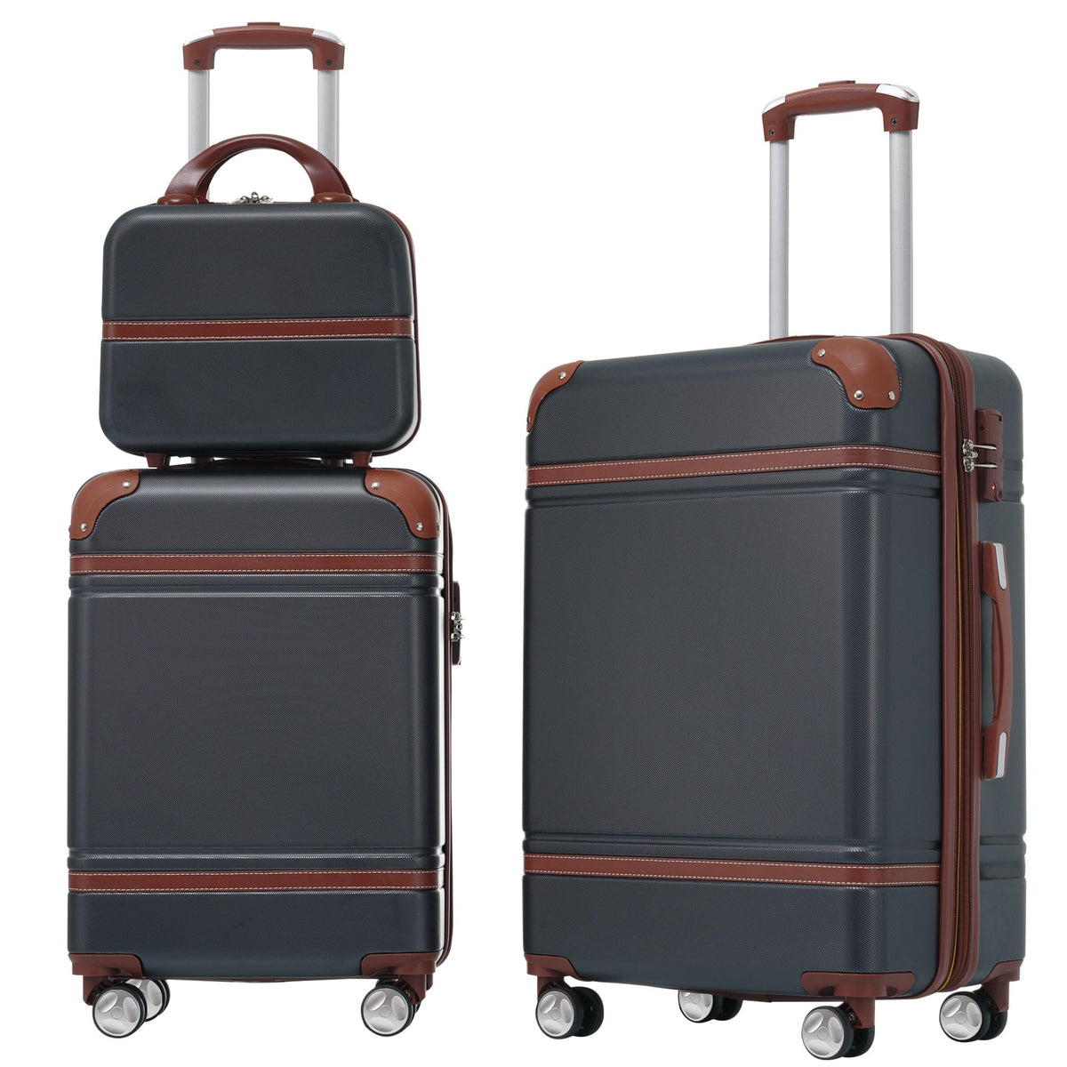 3-piece Mercantile Mountain black hardshell luggage set with brown trim on Tampa Home & Garden Store