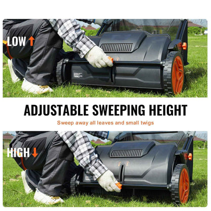 Mercantile Mountain Heavy Duty 21in Push Lawn Sweeper black with orange wheels for leaves on Tampa Home & Garden Store