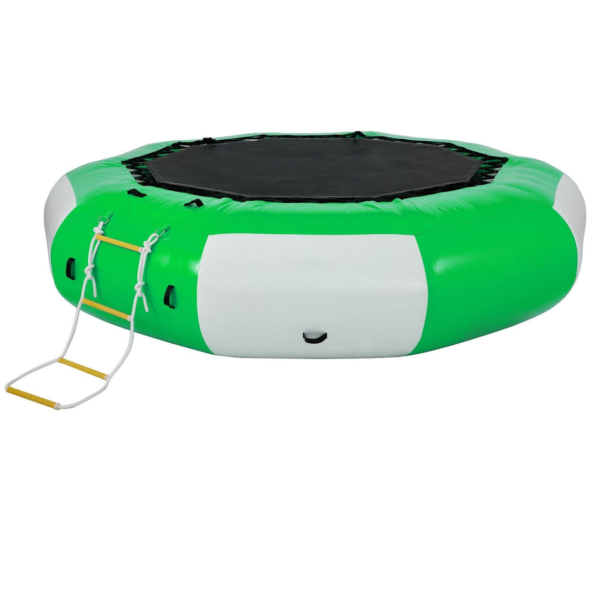 10FT inflatable water trampoline with ladder, round green and white bouncer, black jumping mat on Tampa Home & Garden Store