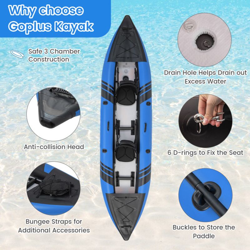 Mercantile Mountain Inflatable 2-person Kayak with blue shell, aluminium oars & repair kit on Tampa Home & Garden Store