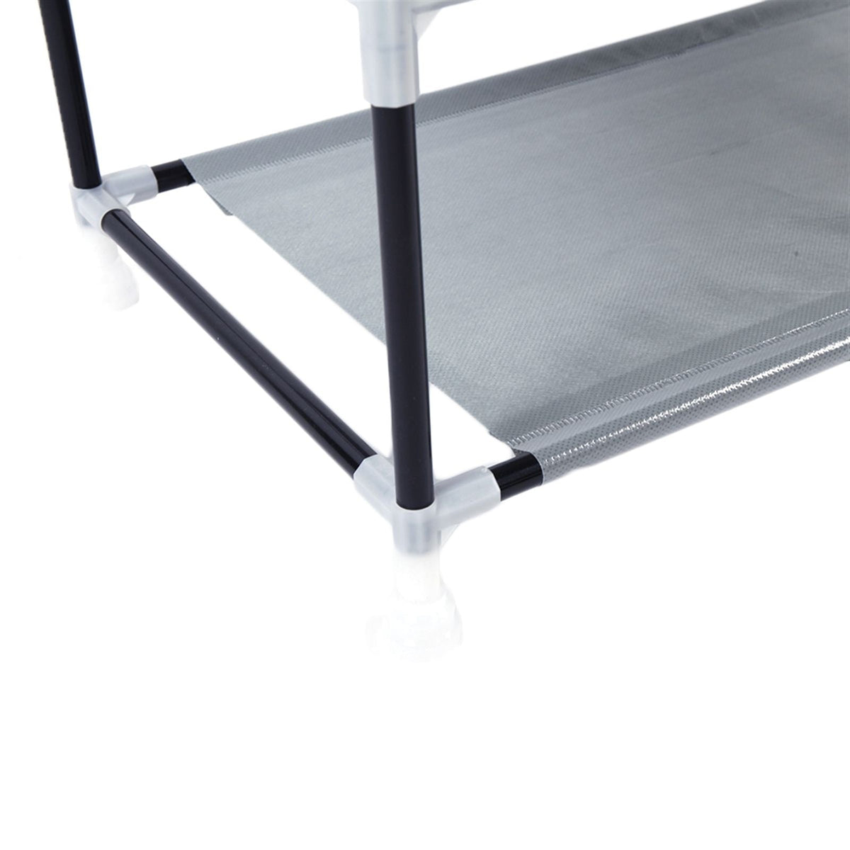 Shoe rack Mercantile Mountain black with gray non-woven fabric shelf close-up corner joint on Tampa Home & Garden Store