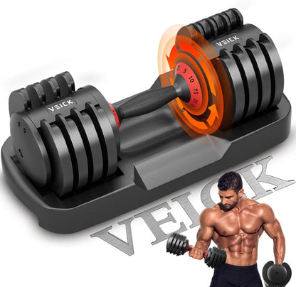 Mercantile Mountain 25LB Adjustable Dumbbell 5-in-1 weight set with anti-slip handle on rack, black on Tampa Home & Garden Store