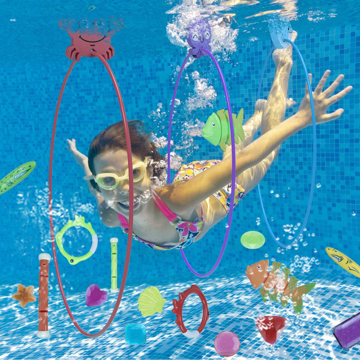 24PCS Kids Diving Pool Toys Set with rings, torpedoes and volleyball by Mercantile Mountain on Tampa Home & Garden Store