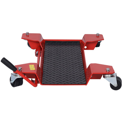 Motorcycle center stand dolly by Mercantile Mountain, red frame, 500lb capacity and casters on Tampa Home & Garden Store