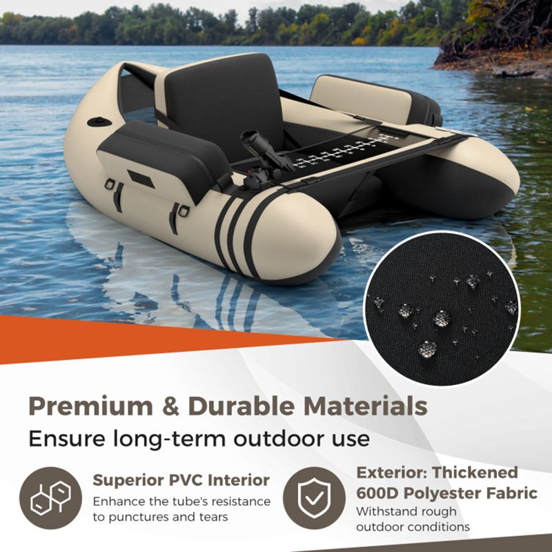 Inflatable fishing float tube with pump pockets and fish ruler Mercantile Mountain black on Tampa Home & Garden Store