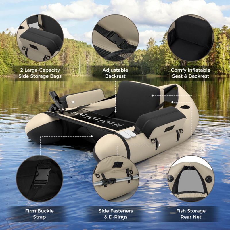 Inflatable fishing float tube by Mercantile Mountain with backrest and storage bags on Tampa Home & Garden Store