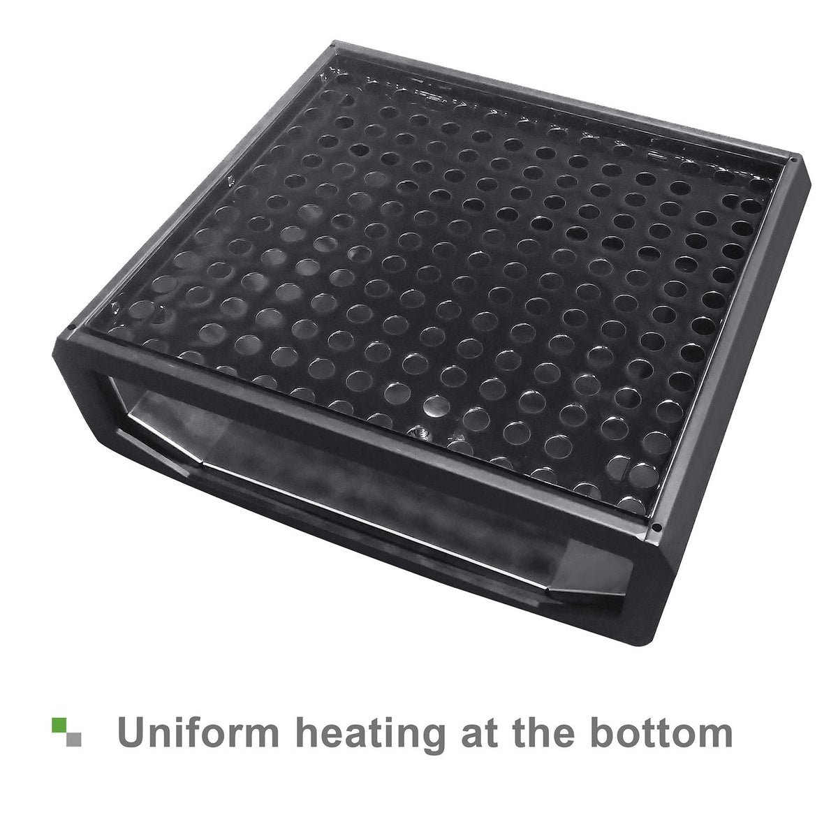 Black perforated metal pizza oven tray with circular holes for even cooking on Tampa Home & Garden Store