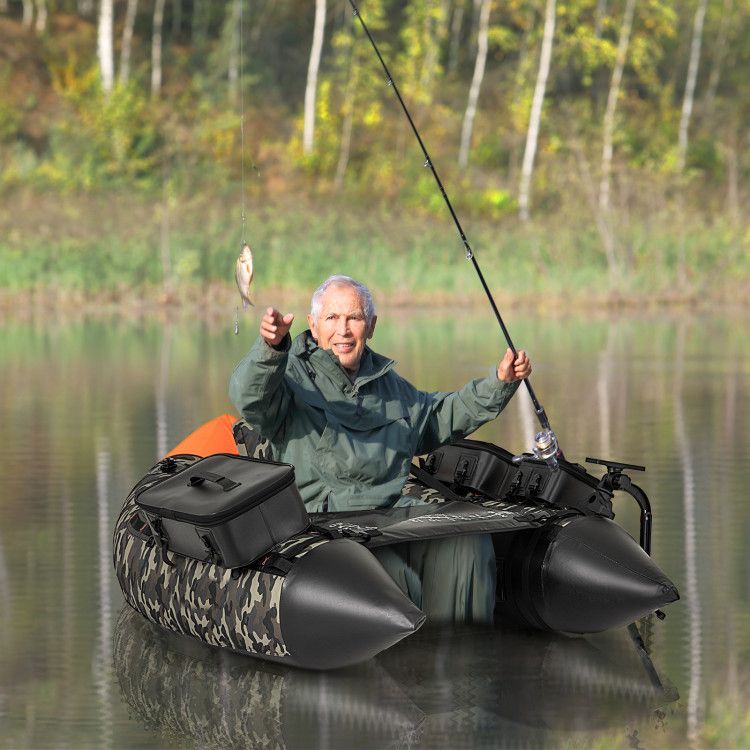 Portable Fishing Boat with 3 detachable storage boxes in camouflage pattern on Tampa Home & Garden Store