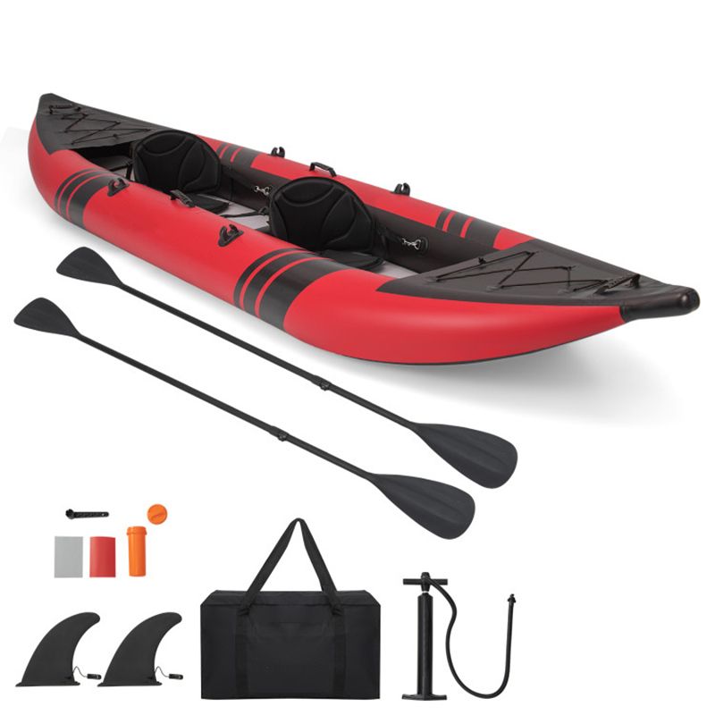 Inflatable 2-person kayak by Mercantile Mountain red and black with two oars and repair kit on Tampa Home & Garden Store