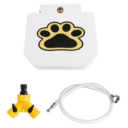 Mercantile Mountain outdoor dog water fountain dispenser, white housing with paw print decal on Tampa Home & Garden Store