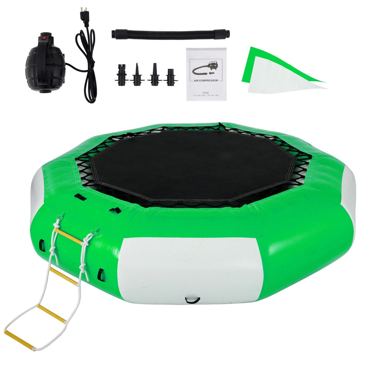 10FT Mercantile Mountain inflatable water trampoline with ladder green/white round bouncer on Tampa Home & Garden Store