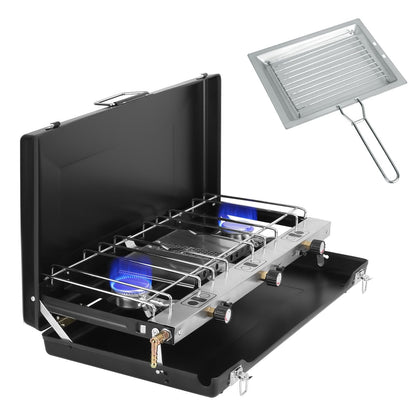 Mercantile Mountain 3-burner portable propane camping stove with windshield and toast tray on Tampa Home & Garden Store