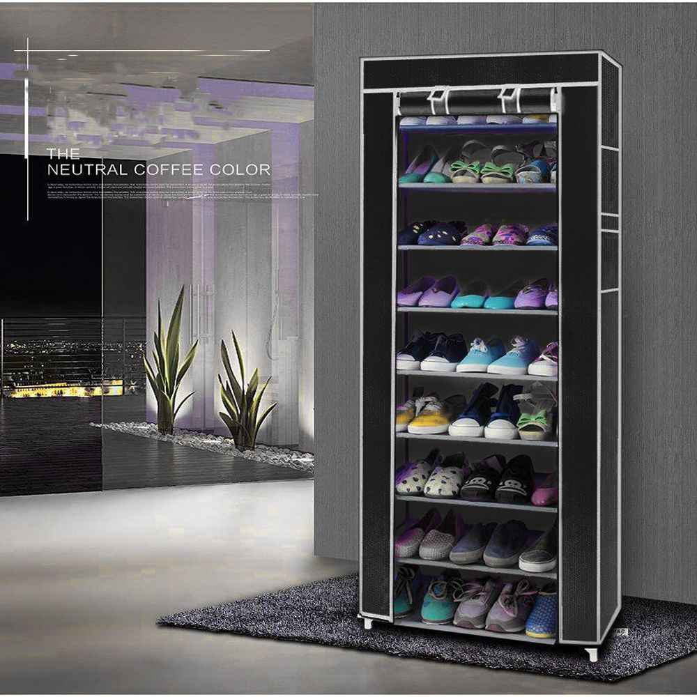 Mercantile Mountain black 10-layer 9-lattice non-woven fabric shoe rack for organized footwear on Tampa Home & Garden Store