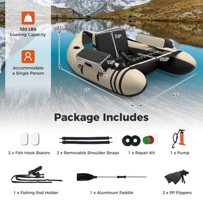 Inflatable fishing float tube by Mercantile Mountain with 1 pump and beige storage pockets on Tampa Home & Garden Store