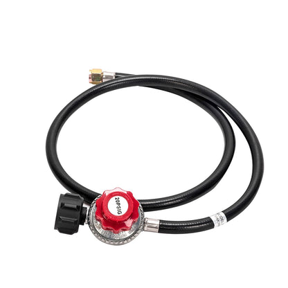 Mercantile Mountain propane stove regulator hose with red knob and brass connector on Tampa Home & Garden Store