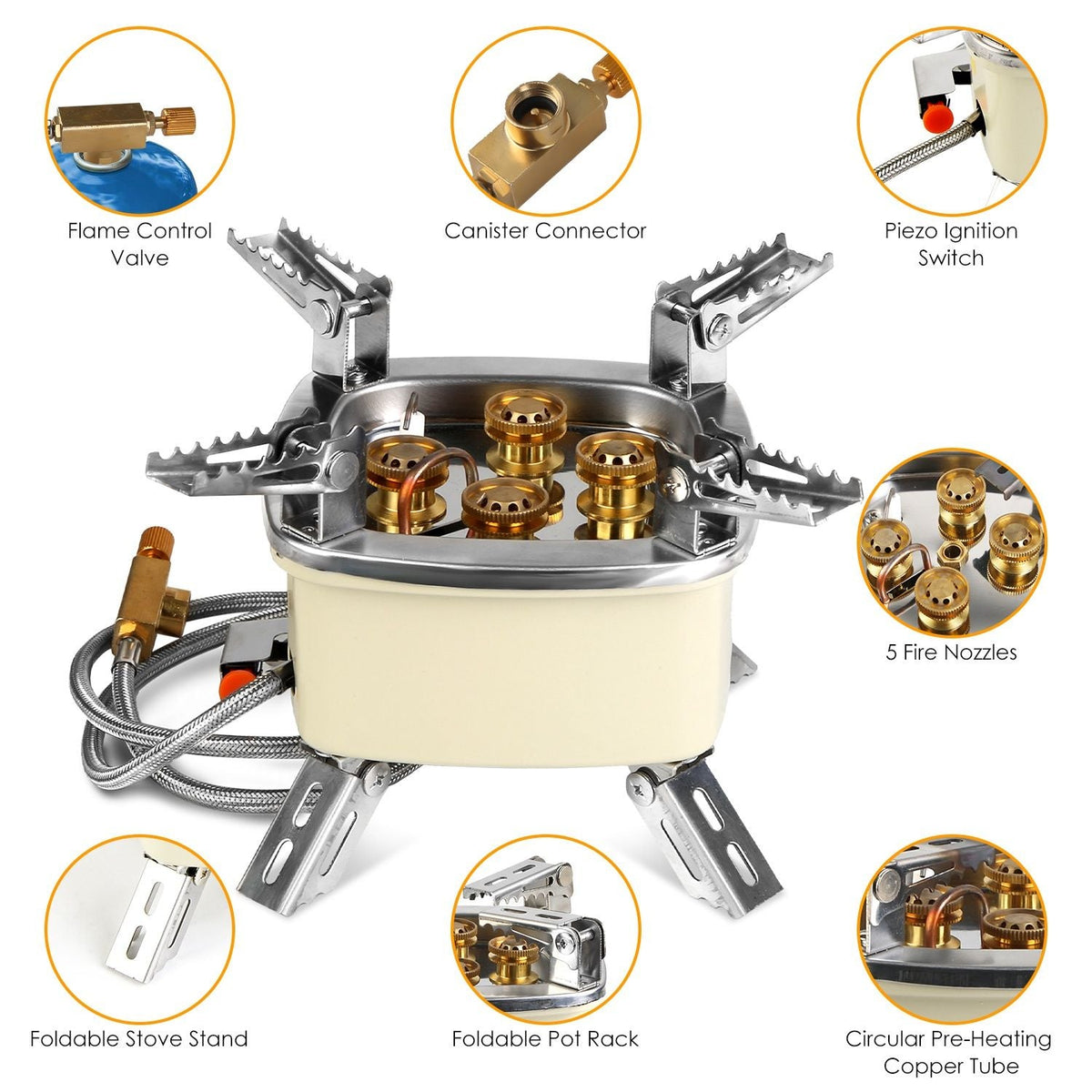 Mercantile Mountain 13000W portable windproof camping stove with five-head burners on Tampa Home & Garden Store