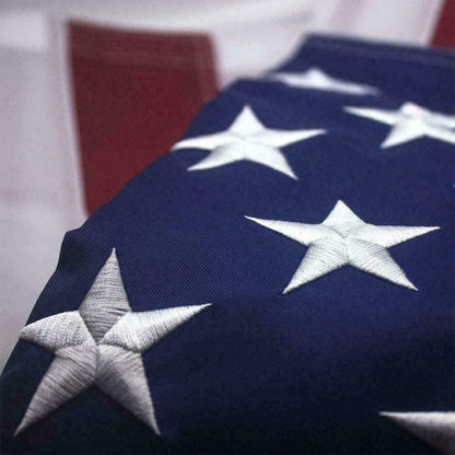 Heavy duty outdoor American flag with embroidered white stars on deep blue fabric on Tampa Home & Garden Store