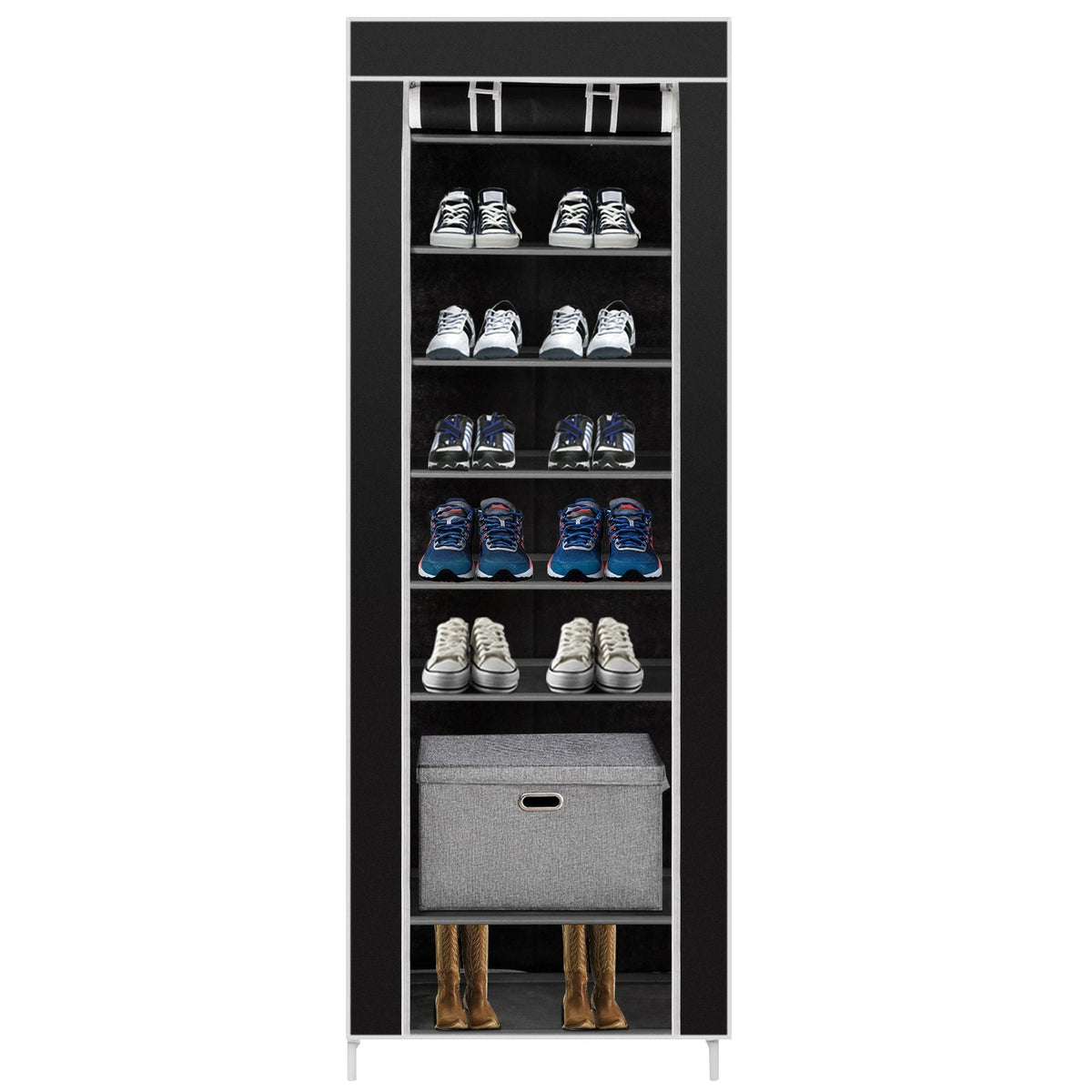 Room-saving 10-Layers 9 Lattices Non-woven Fabric Shoe Rack Black Mercantile Mountain on Tampa Home & Garden Store
