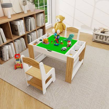 2 in 1 play table and 2 chairs by Mercantile Mountain in white wood LEGO and Duplo compatible on Tampa Home & Garden Store