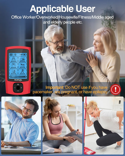 Red NURSAL 24-mode TENS & EMS unit, rechargeable muscle stimulator with 8 pads on Tampa Home & Garden Store