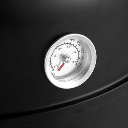 Outdoor Charcoal Smoker Grill thermometer on black Mercantile Mountain portable barrel on Tampa Home & Garden Store