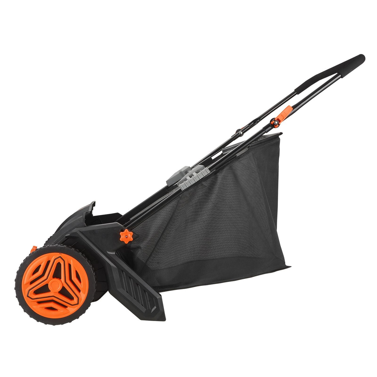 Mercantile Mountain Heavy Duty 21-inch Push Lawn Sweeper black frame with orange wheels on Tampa Home & Garden Store